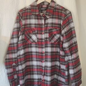 Bubble B Women's Plaid Flannel Button Down Shirt in Red and Black